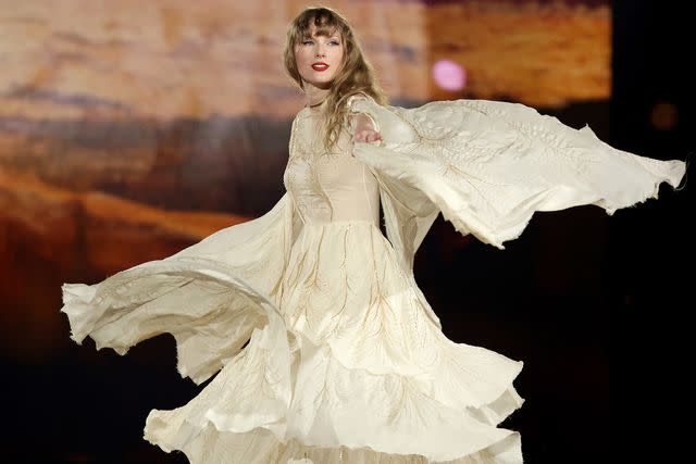 <p>Ashok Kumar/TAS24/Getty</p> Taylor Swift performs in Singapore on March 2, 2024