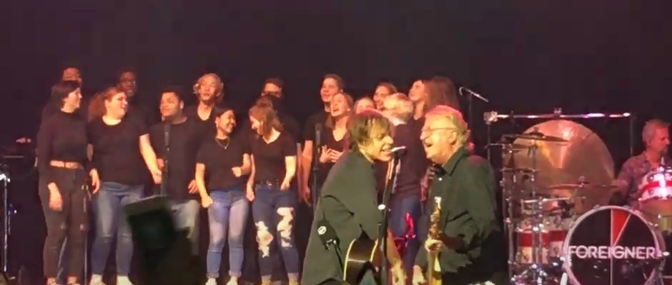 A choir from Rock Island High School sang with Foreigner at an Adler Theatre show in early March 2020.