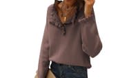 BTFBM Women's Button Down Ruffle Knit Pullover