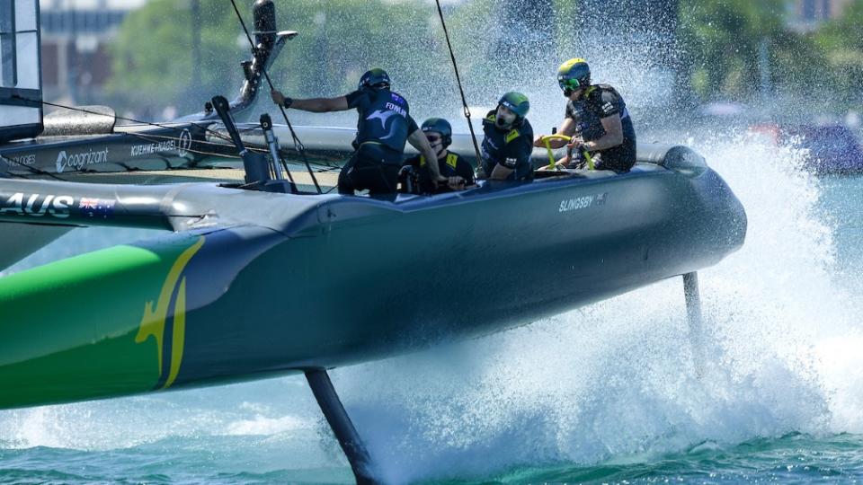 Team Australia dominated day two with a series of flawless starts and then went on to win the three-boat race against Canada and Great Britain. - Credit: Courtesy SailGP