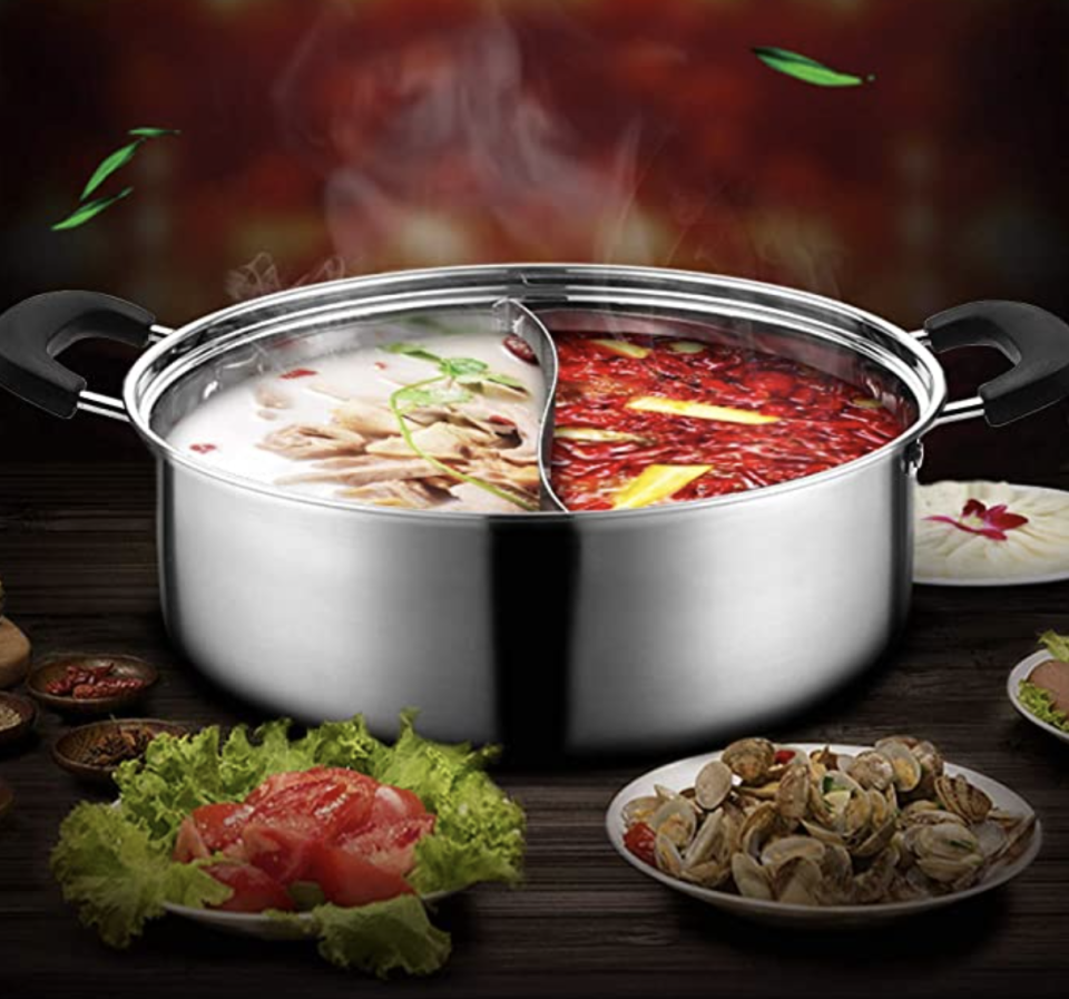 PHOTO: Amazon. Stainless Steel Shabu Shabu Hotpot with Divider&Lid