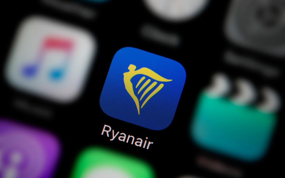 A close-up shot of the logo representing Ryanair app icon