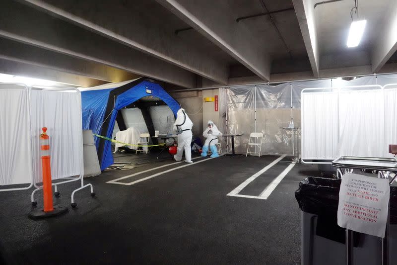 FILE PHOTO: Testing site for coronavirus disease (COVID-19) in Greenwich, Connecticut