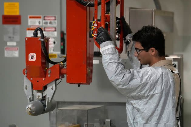 A technician works to destroy the United States' chemical weapons stockpile at the Army's Pueblo Chemical Depot on June 8 in Pueblo, Colorado.