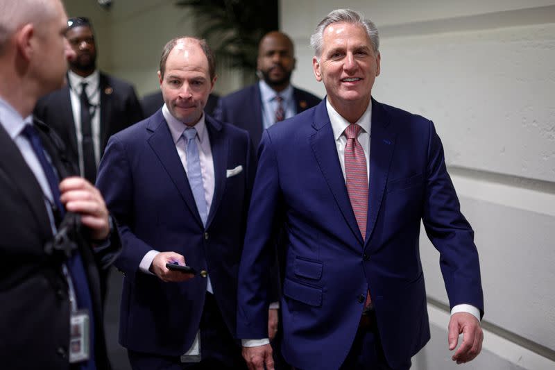 U.S. House Speaker McCarthy arrives for a Republican conference meeting at the U.S. Capitol in Washington