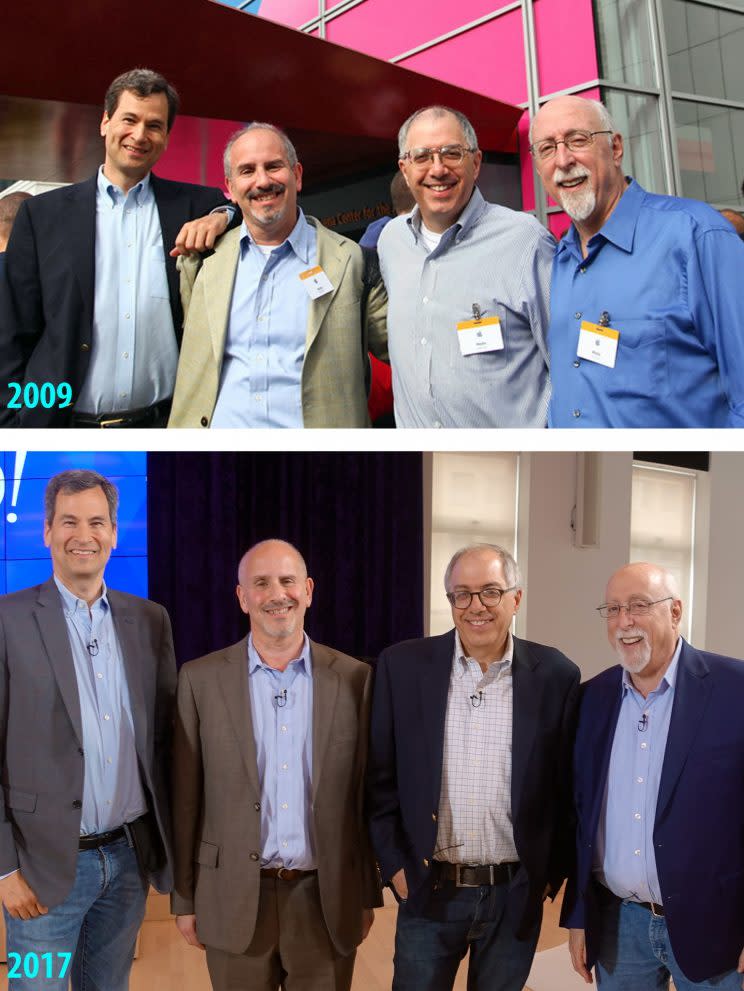 From left: Pogue, Baig, Levy, Mossberg. (Photos: Adam Tow, David Pogue)