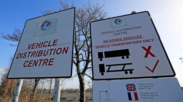 Signs at the Vauxhall plant in Ellesmere Port