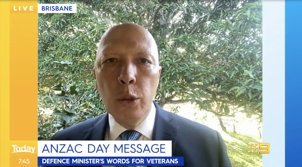 Peter Dutton speaks to the Today Show on Anzac Day while quarantining.