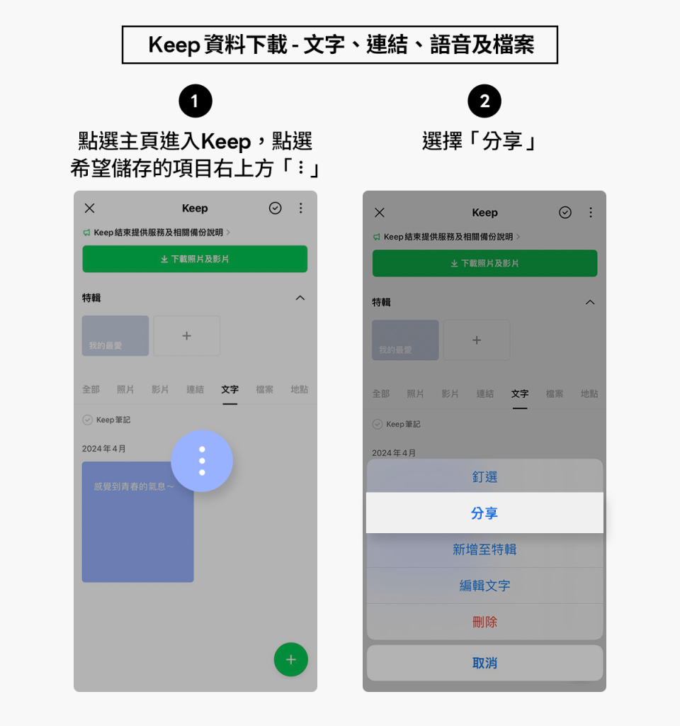 Keep功能使用示意圖。圖片來源：LINE