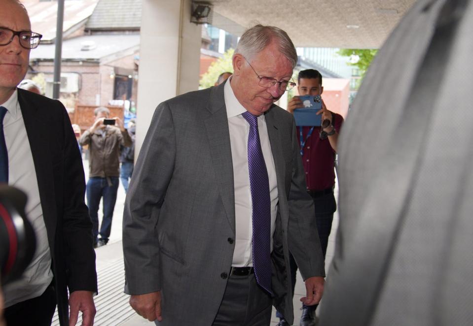 Former Manchester United manager Sir Alex Ferguson arriving at Manchester Crown Court (Peter Byrne/PA) (PA Wire)