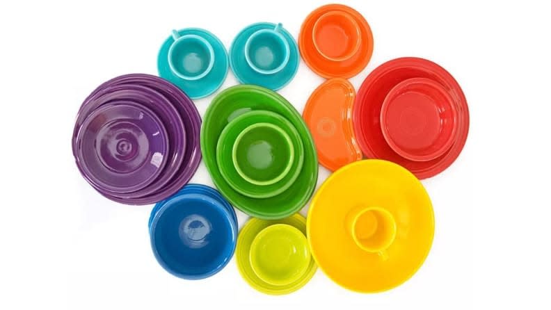 We love the vibrant colors and art-deco styling of these dinnerware pieces.