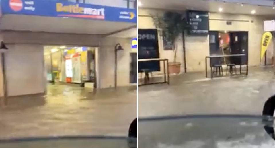 A flooded pub and bottleshop seen in Newcastle's suburb of Mayfield.