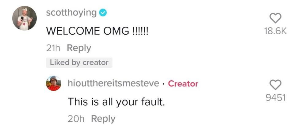 Scott Hoying comments: "Welcome OMG" and Steve responds: "This is all your fault"