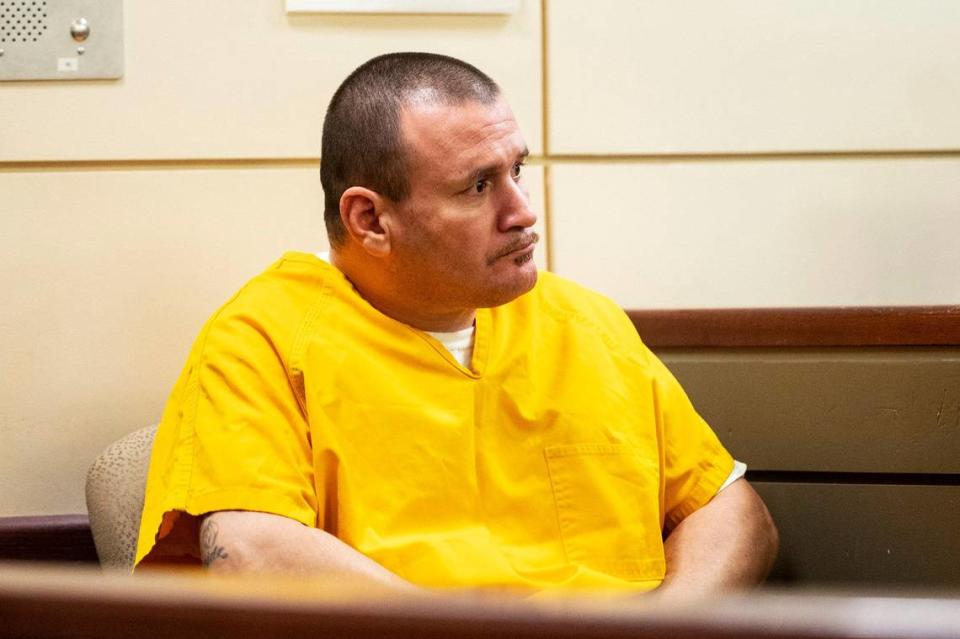 Alberto Salgado, 41, appears before Judge Carol Ash in Merced County Superior Court in Merced, Calif., on Wednesday, June 14, 2023. Salgado has been charged as an accessory in the Oct. 2022 kidnapping and killing of an 8-month-old, her parents and uncle.