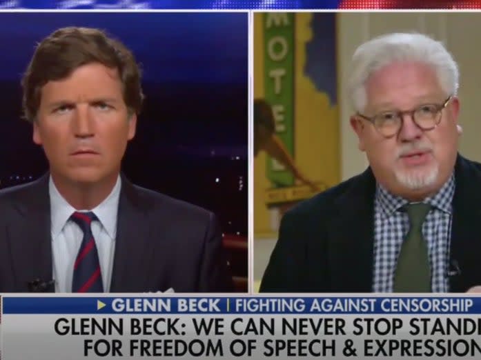 <p>Glenn Beck (L) appearing on a show hosted by Tucker Carlson compared Twitter’s move to take down far-right accounts to holocaust</p> (Screengrab/Video)