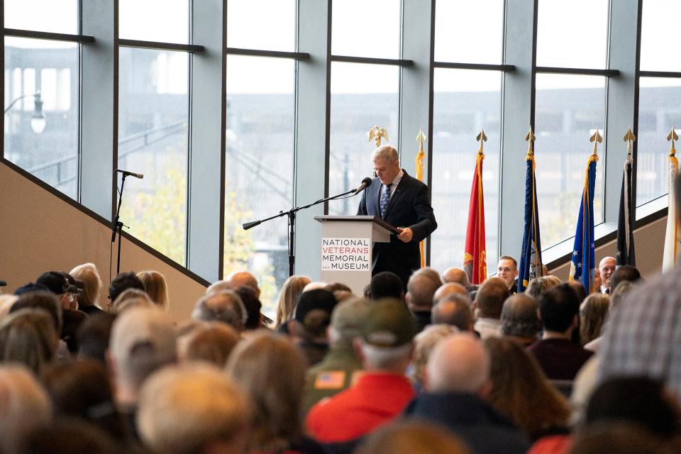 Retired U.S. Army Lt. Gen. Michael Ferriter speaks during the annual Veterans Day ceremony Friday, Nov. 11, 2022 at the National Veterans Memorial and Museum in Columbus.