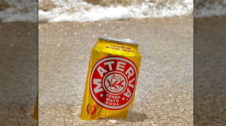Can of Materva on the beach