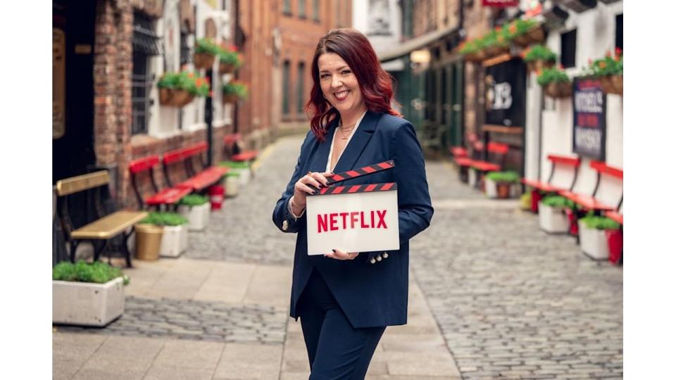 Lisa McGee on the set of Netflix's How to Get to Heaven from Belfast