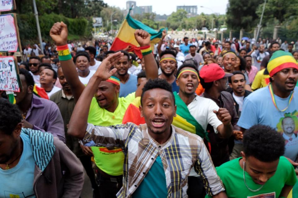 Ethiopians at a rally in Addis Ababa in support of the new prime minister, Abiy Ahmed: Reuters