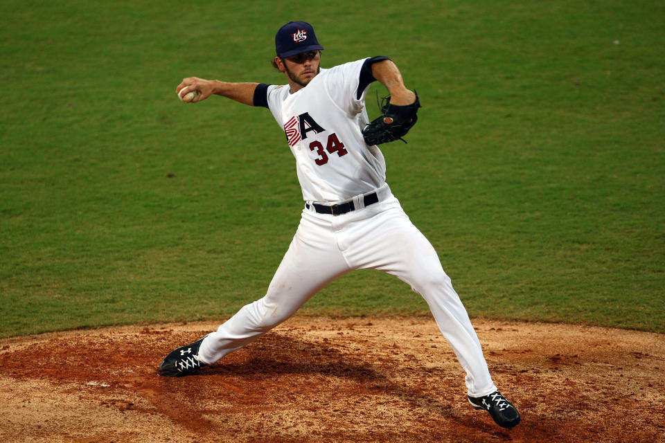 <p>Former Baltimore Orioles and Chicago Cubs pitcher Jake Arrieta won a bronze medal at the 2008 Olympic Games in Beijing. (Getty) </p>