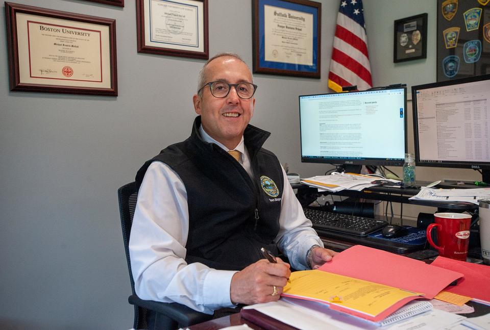 Wayland Town Manager Michael McCall in his office at Wayland Town Hall, July 29, 2024.