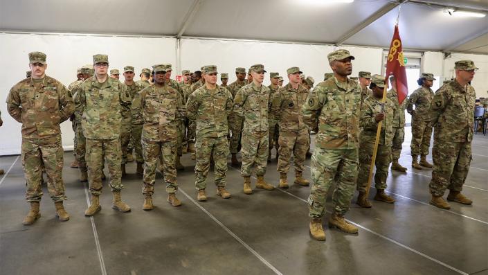 Army soldiers stand in formation