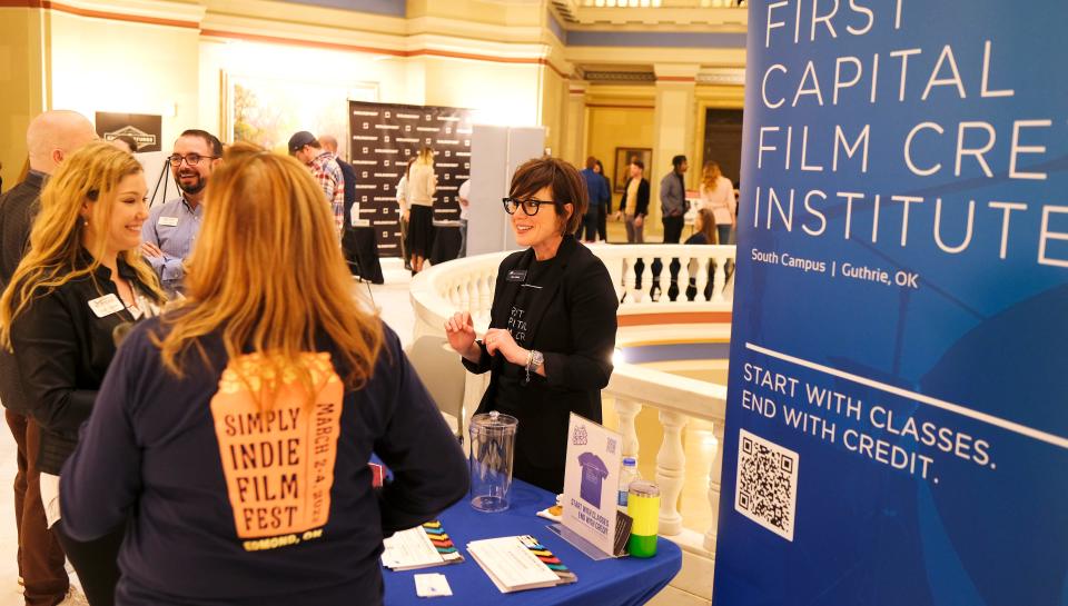 Cara Adney, with Meridian Technology Center, talks about the school's film training offerings on Tuesday, Feb. 28, 2023, during Oklahoma Film Day at the Capitol.
