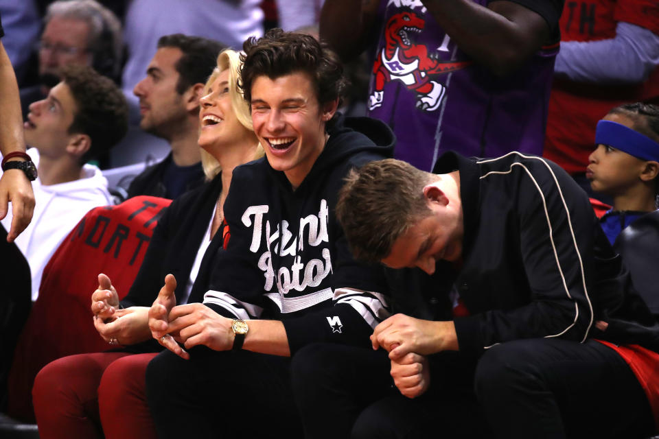 Singer and songwriter Shawn Mendes watches Game Two of the 2019 NBA Finals between the Golden State Warriors and the Toronto Raptors at Scotiabank Arena on June 02, 2019 in Toronto, Canada. (Photo by Gregory Shamus/Getty Images)