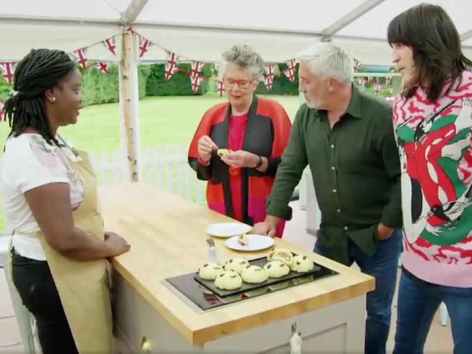 Hermine serves her panda-decorated Japanese buns on ‘Bake-Off' (Channel 4)
