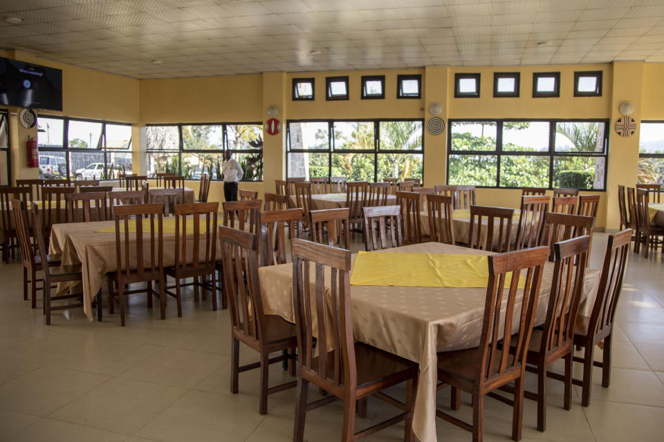 The dining room of the Hope Hostel, which is one of the locations expected to house some of the asylum-seekers due to be sent from Britain to Rwanda, is seen in the capital Kigali, Rwanda Friday, June 10, 2022. As Britain plans to send its first group of asylum-seekers to Rwanda amid outcries and legal challenges, some who came there from Libya under earlier arrangements with the United Nations say the new arrivals can expect a difficult time ahead. (AP Photo)