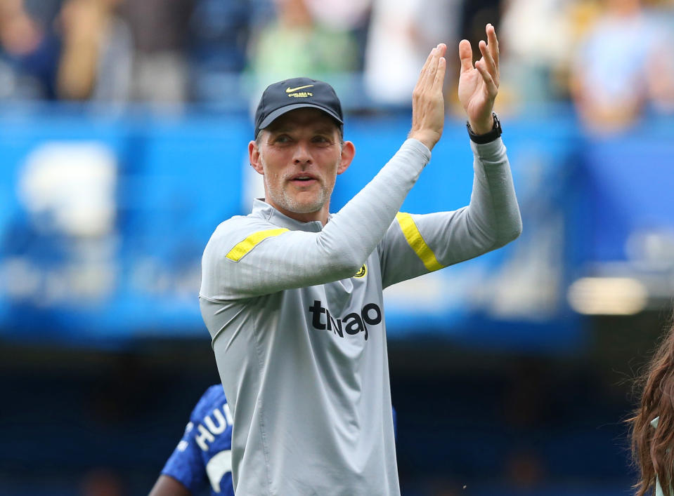 LONDON, ENGLAND - MAY 22: Thomas Tuchel of Chelsea applauds the fans after the Premier League match between Chelsea and Watford at Stamford Bridge on May 22, 2022 in London, United Kingdom. (Photo by Henry Browne/Getty Images)