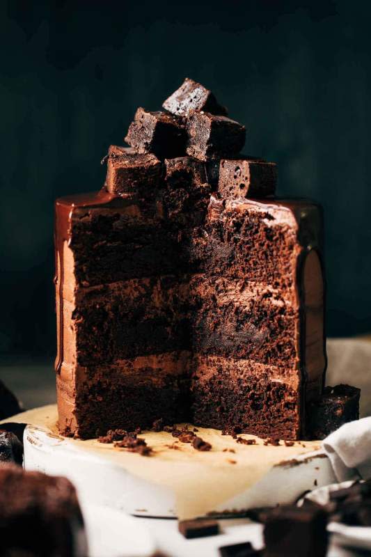 <p>Butternut Bakery</p><p>The ultimate cake for any chocolate lover-with layers of fudgy brownie cake, chocolate frosting, chocolate ganache and a pile of brownies on top.</p><p><strong>Get the recipe: <a href="https://butternutbakeryblog.com/brownie-cake/" rel="nofollow noopener" target="_blank" data-ylk="slk:Fudgy Brownie Cake;elm:context_link;itc:0;sec:content-canvas" class="link rapid-noclick-resp">Fudgy Brownie Cake</a></strong></p>