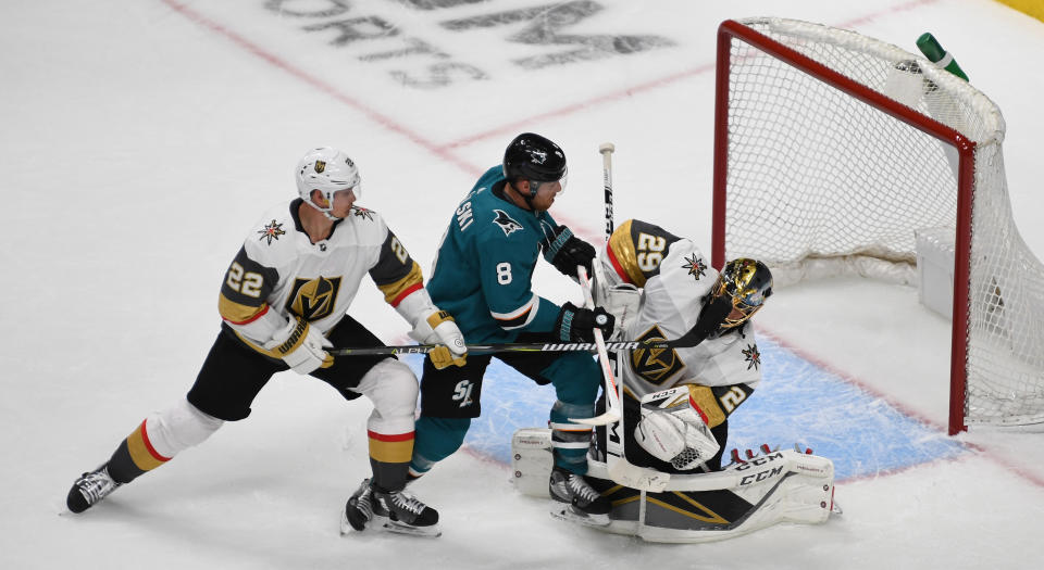 After 38 regular season lamp-lighters in 2018-19, Joe Pavelski’s first of the playoffs was likely his most painful of the campaign.(Photo by Jeff Bottari/NHLI via Getty Images)