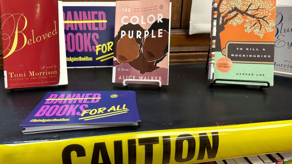 A 2023 Banned Books Week display at a branch of the New York Public Library. - Ted Shaffrey/AP