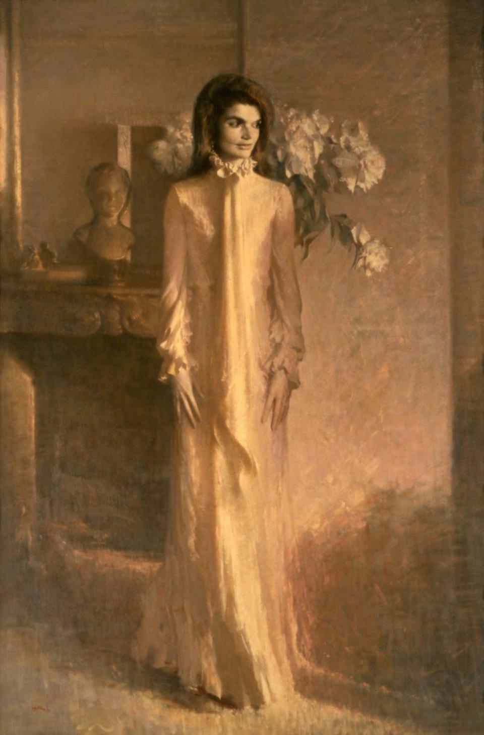 Jacqueline Bouvier Kennedy’s official portrait, painted in 1970, is similar to some classic portrayals of women in Gothic literature. <a href="https://www.whitehousehistory.org/photos/jacqueline-kennedy" rel="nofollow noopener" target="_blank" data-ylk="slk:White House Collection/White House Historical Association;elm:context_link;itc:0;sec:content-canvas" class="link ">White House Collection/White House Historical Association</a>