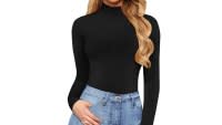 MANGOPOP Women's Mock Turtle Neck Long Sleeve Bodysuit