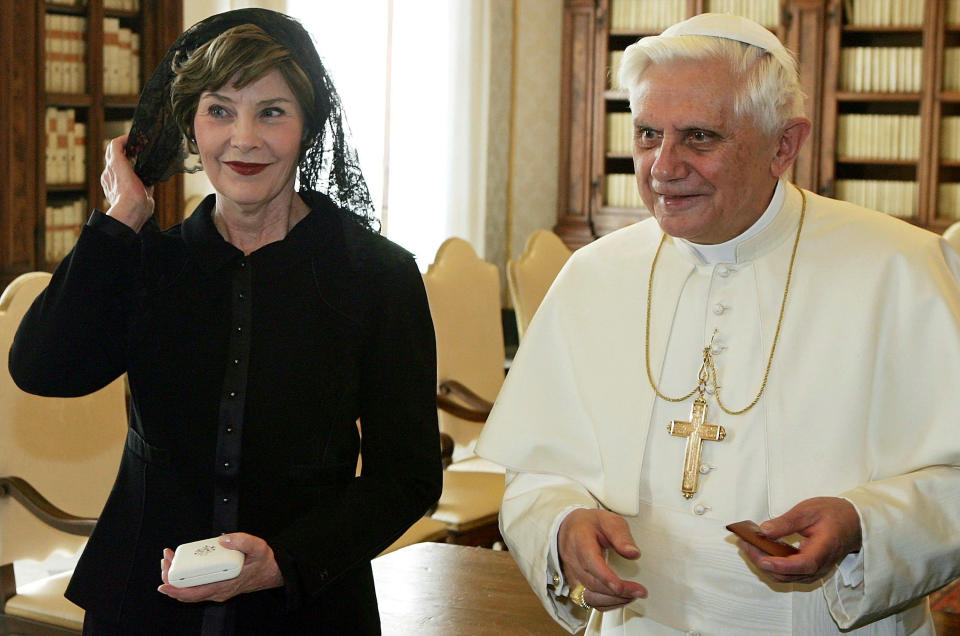 Pope Benedict XVI received&nbsp;Laura Bush in black as the first lady was on her way to the 2006 Olympics.