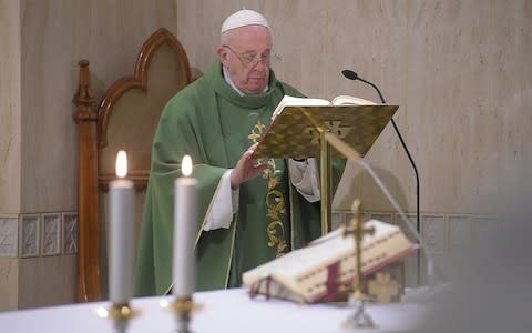 Pope Francis celebrates mass in the Vatican on Jan 14 2020 - Credit: EPA