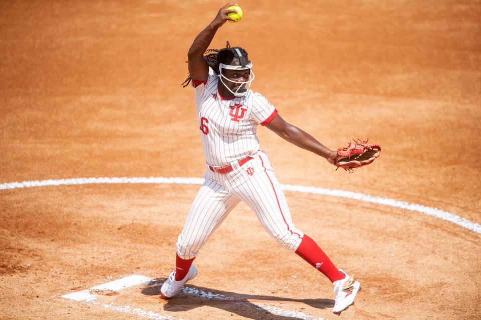 Indiana's Brianna Copeland (16) during a NCAA Regional softball game between Indiana and Louisville at Sherri Parker Lee Stadium in Knoxville, Tenn., on Friday, May 19, 2023. 