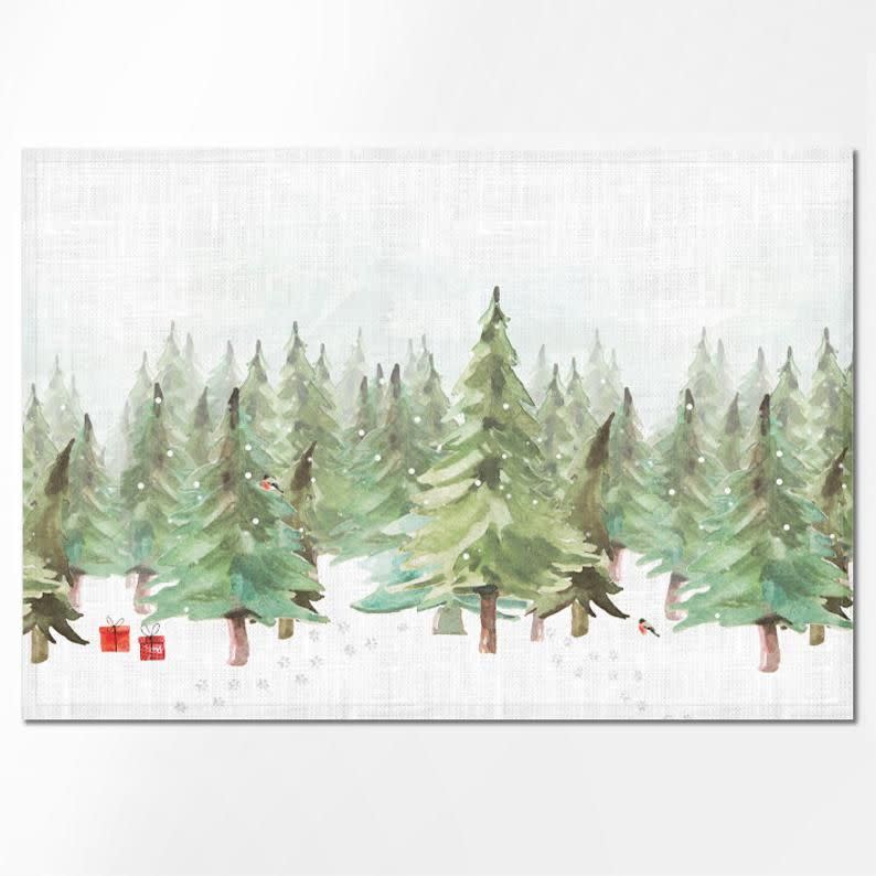 Snowy Forest Linen Placemats