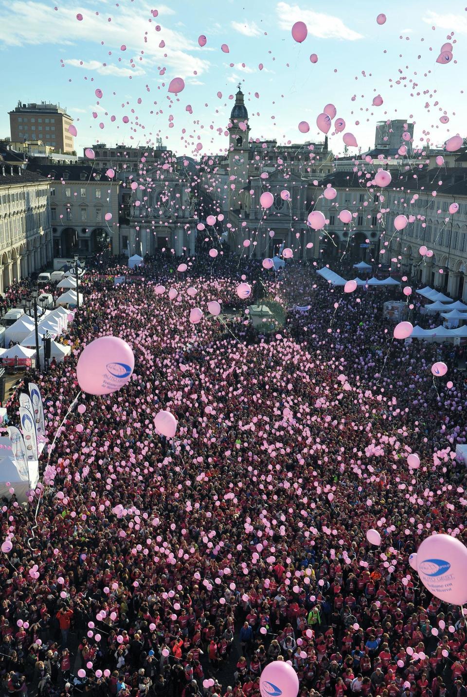 In this photo taken on Sunday, March 5, 2017 thousands of people take part in a demonstration against violence on women in downtown Turin, Italy. A rebellion against gender violence, slowly taking root in Italian society, marks a stunning turnabout. Barely a generation ago, the Italian penal code still prescribed prison sentences as short as three years for male defendants who killed “their” women out of jealousy; husbands alone were legally empowered to decide the important questions in their household. (Alessandro Di Marco/ANSA via AP)
