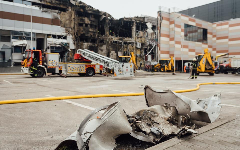 Aftermath of a missile attack on Dnipro which damaged residential buildings, a maternity hospital, and a shopping center