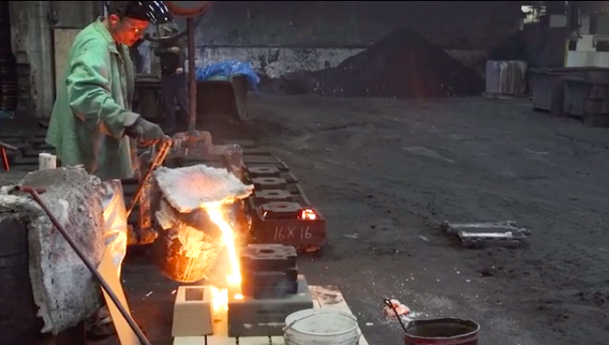 Pouring test skillets at their foundry outside of Chicago.