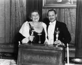 <p>Fans today think the Academy Awards have an anti-comedy bias, but comedy films and actors have been well-honored in Oscars of the past. Back at the 4th annual Oscars, Legendary comedy actress Marie Dressler won the Best Actress award in 1931 for the comedy <em>Min and Bill</em>. Lionel Barrymore on the right balances out this pairing, winning for his performance as an alcoholic defense attorney in the drama film <em>A Free Soul</em>.</p>
