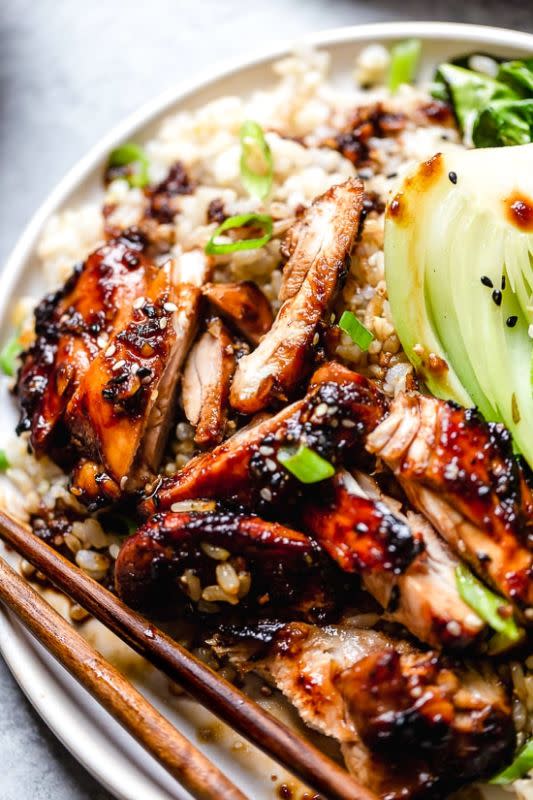 <p>These Asian glazed chicken thighs come out so juicy and delicious in the air fryer! Perfect with brown rice and steamed veggies on the side.</p><p><strong>Get the recipe: </strong><a href="https://www.skinnytaste.com/air-fryer-asian-glazed-boneless-chicken-thighs/" rel="nofollow noopener" target="_blank" data-ylk="slk:Air Fryer Asian-Glazed Boneless Chicken Thighs;elm:context_link;itc:0;sec:content-canvas" class="link rapid-noclick-resp"><strong>Air Fryer Asian-Glazed Boneless Chicken Thighs</strong></a></p>