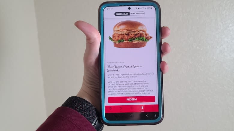 free chicken sandwich app screen