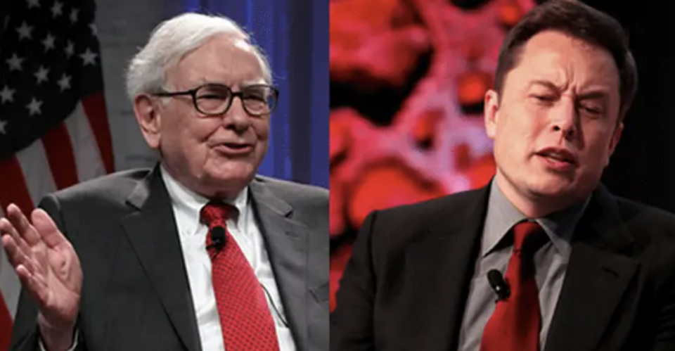 Beide gehören zu den reichsten Menschen der Welt: Anlage-Guru Warren Buffett (l.) und Tesla-Chef Elon Musk. - Copyright: Alex Wong/Getty, REUTERS/Rebecca Cook