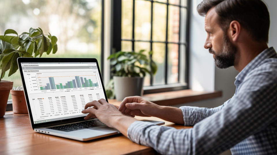 A woman examining her finances and a mortgage payment plan on her laptop.