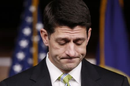 House Speaker Paul Ryan (R-WI) holds a news conference after Republicans pulled the American Health Care Act bill to repeal and replace the Affordable Care Act act known as Obamacare, prior to a vote at the U.S. Capitol in Washington, March 24, 2017. REUTERS/Jonathan Ernst