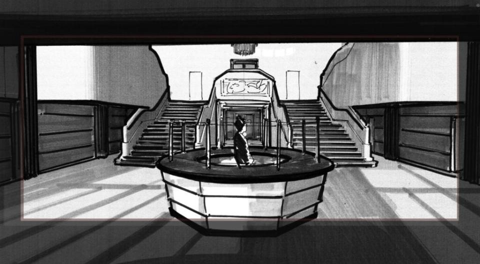 Sketch of the theater lobby in “Empire of Light” (Searchlight Pictures)